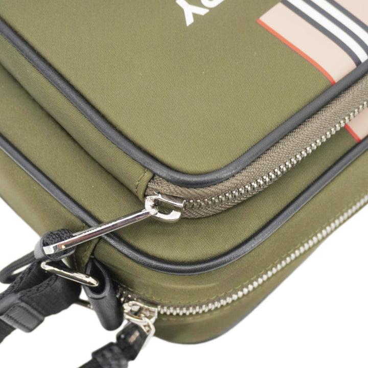 Burberry Top Striped Leather Crossbody Bag Green