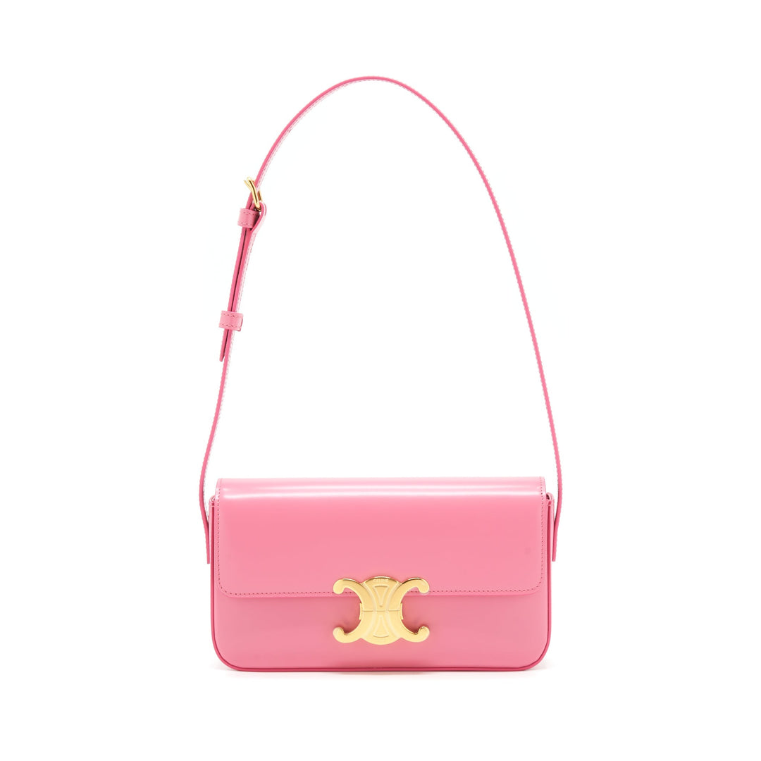 Top Quality Celine Triomphe Shoulder Bag Shiny Calfskin Flamingo
