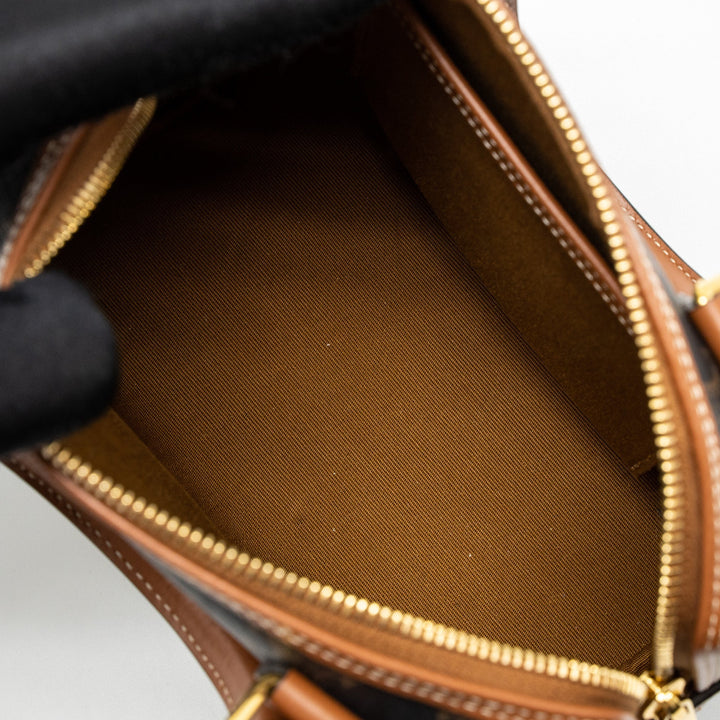 Top Quality Celine Small Boston Bag Triomphe Canvas/Calfskin Tan