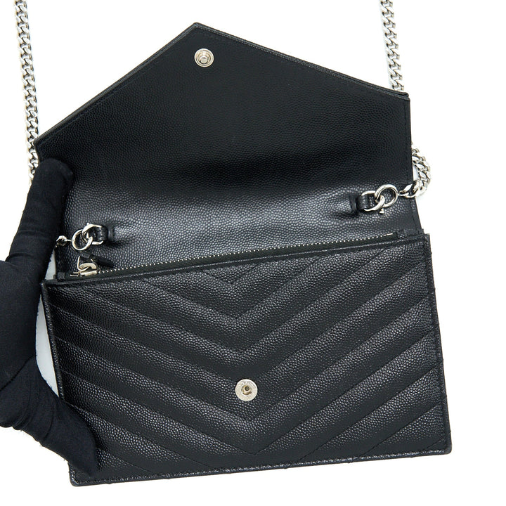 Saint Laurent/YSL Envelop Chain Wallet Caviar Black SHW
