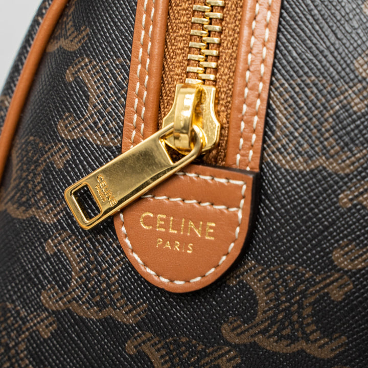 Top Quality Celine Small Boston Bag Triomphe Canvas/Calfskin Tan