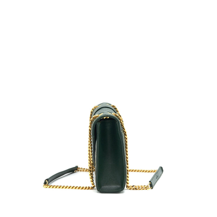 Saint Laurent Chevron Monogram Flap Bag Dark Green GHW