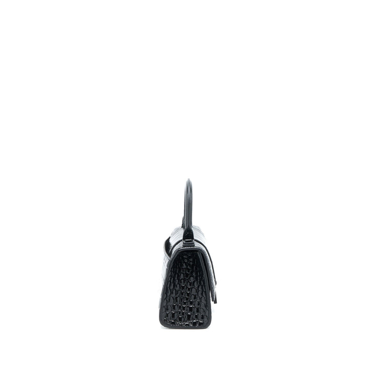 Top Quality Balenciaga Hourglass XS Croc-Embossed Leather Black with Black Hardware