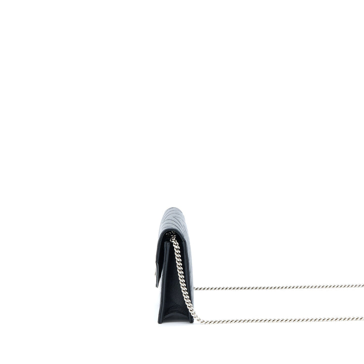 Saint Laurent/ YSL Envelope Wallet On Chain Grain Calfskin Black SHW