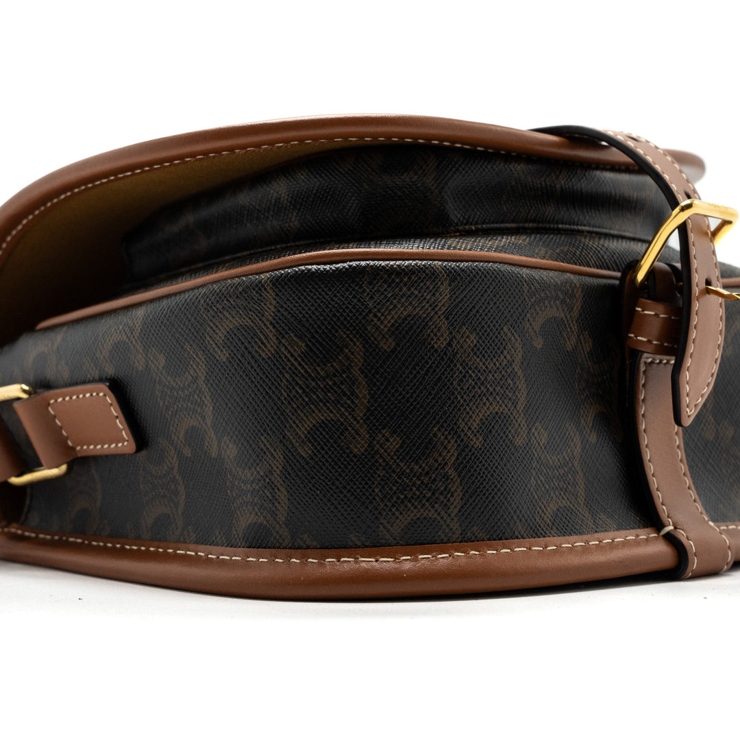 Celine medium Folco bag TRIOMPHE CANVAS AND CALFSKIN TAN