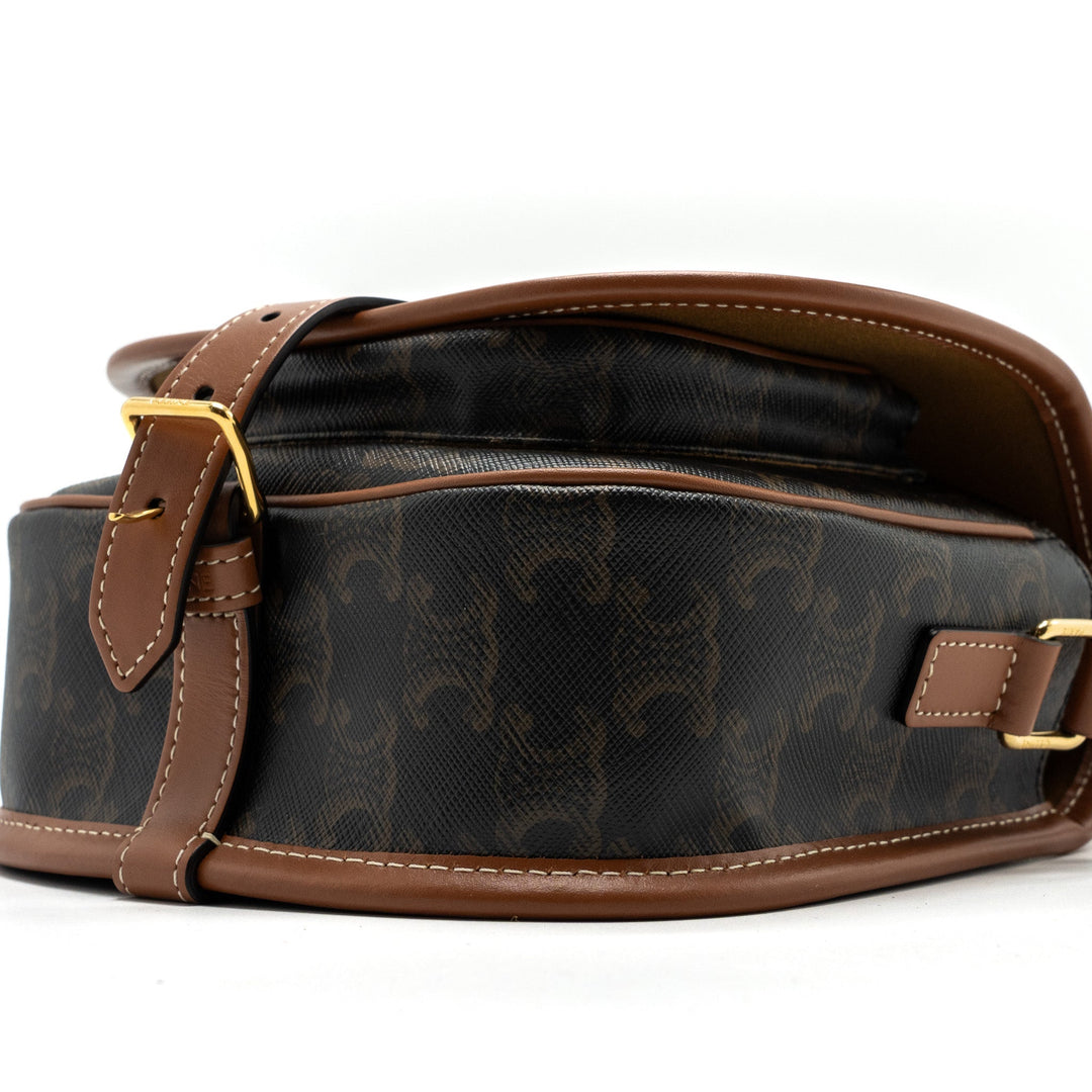 Celine medium Folco bag TRIOMPHE CANVAS AND CALFSKIN TAN