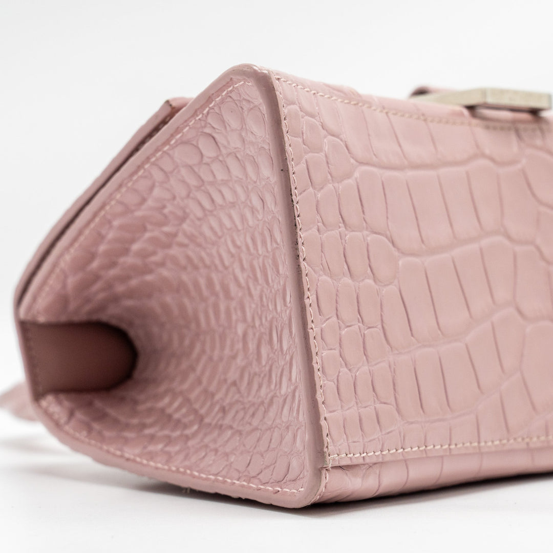 Top Quality Balenciaga Hourglass S Croc-Embossed Calfskin Pink SHW