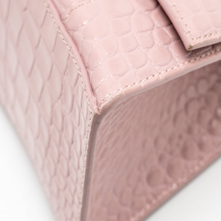 Top Quality Balenciaga Hourglass S Croc-Embossed Calfskin Pink SHW