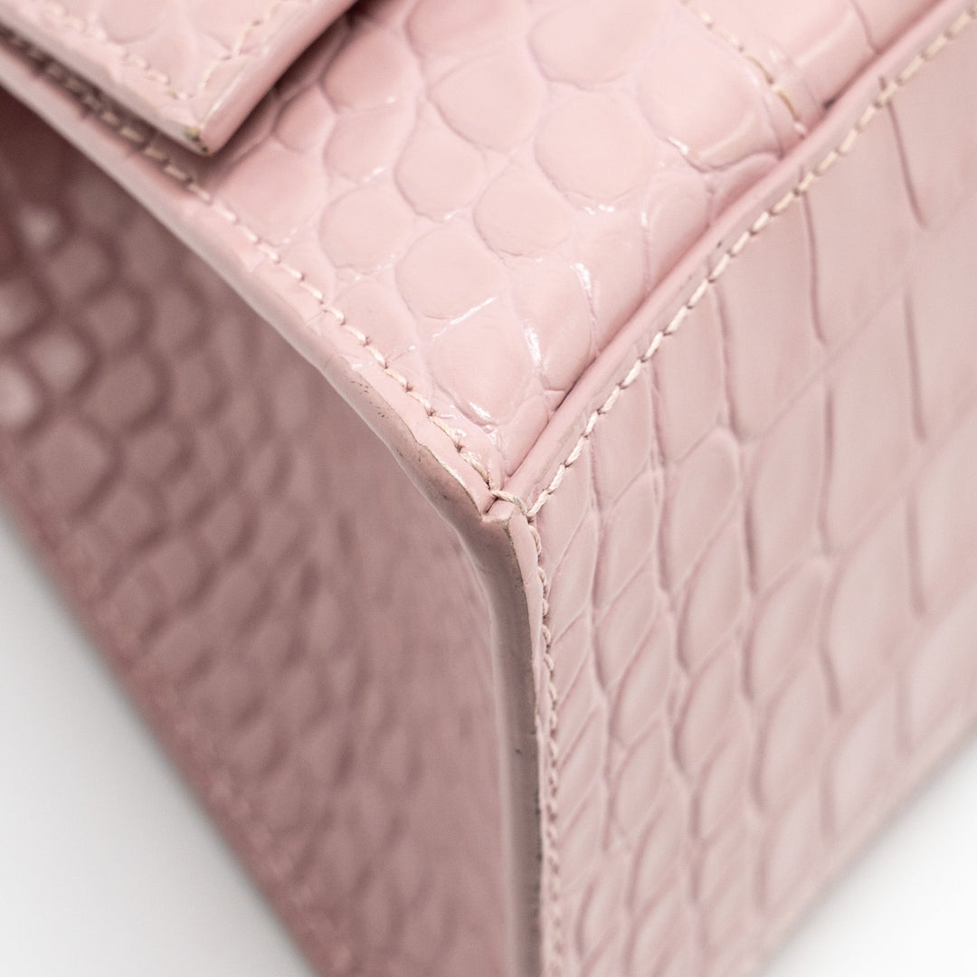Top Quality Balenciaga Hourglass S Croc-Embossed Calfskin Pink SHW