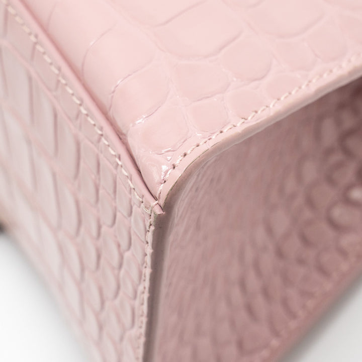 Top Quality Balenciaga Hourglass S Croc-Embossed Calfskin Pink SHW