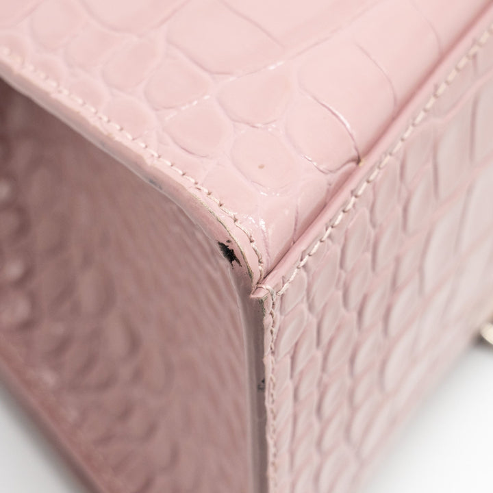 Top Quality Balenciaga Hourglass S Croc-Embossed Calfskin Pink SHW