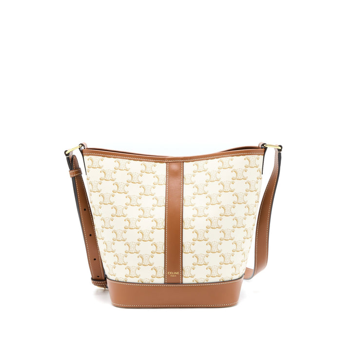 Top Quality Celine Small Bucket Bag Triomphe Canvas/Calfskin White