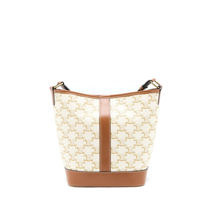 Top Quality Celine Small Bucket Bag Triomphe Canvas/Calfskin White