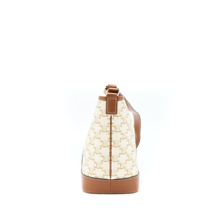 Top Quality Celine Small Bucket Bag Triomphe Canvas/Calfskin White