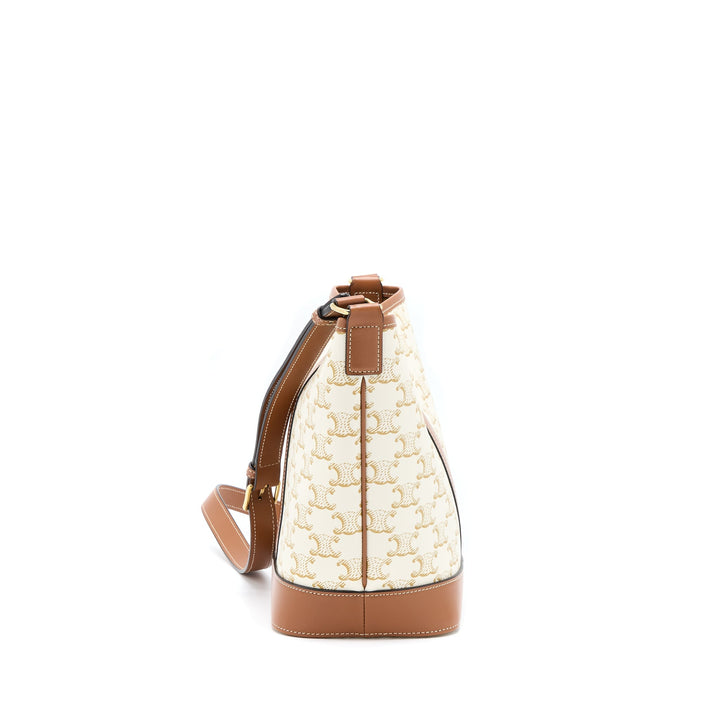 Top Quality Celine Small Bucket Bag Triomphe Canvas/Calfskin White