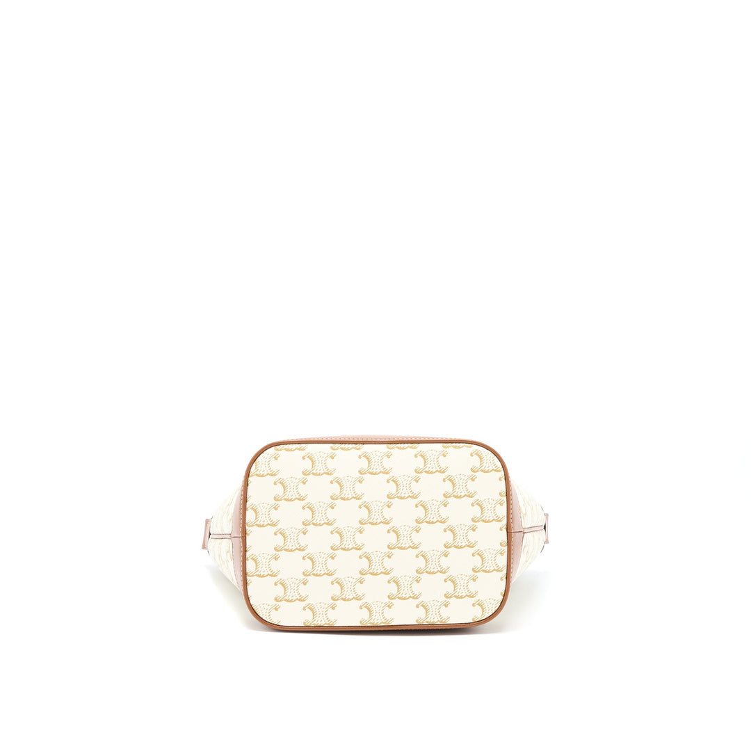 Top Quality Celine Small Bucket Bag Triomphe Canvas/Calfskin White