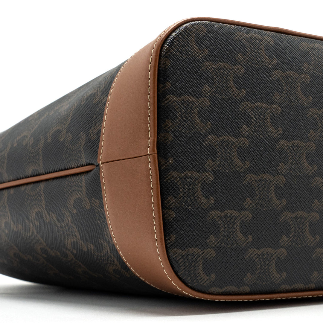 Celine small bucket IN TRIOMPHE CANVAS AND CALFSKIN TAN
