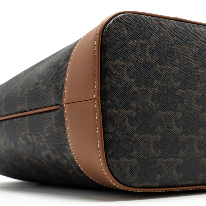 Top Quality Celine small bucket IN TRIOMPHE CANVAS AND CALFSKIN TAN