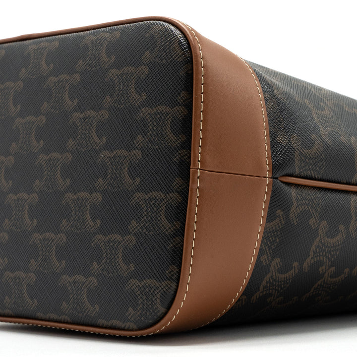 Top Quality Celine small bucket IN TRIOMPHE CANVAS AND CALFSKIN TAN