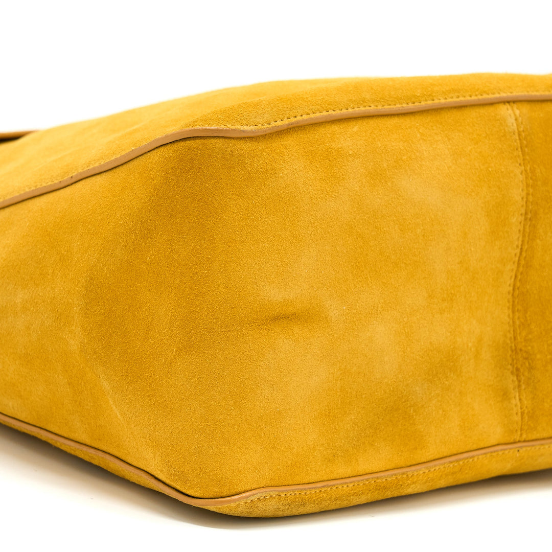 Celine Flap Shoulder Bag Suede Mustard Yellow