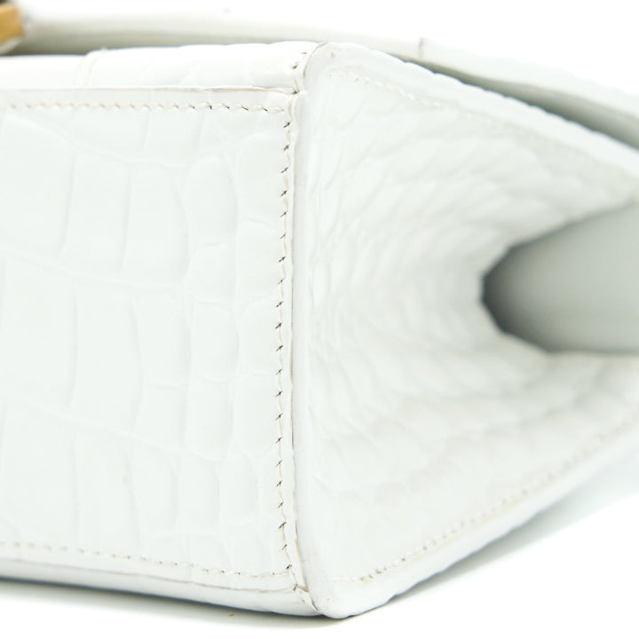 Top Quality Balenciaga Hourglass XS Croc Embossed Calfskin White GHW