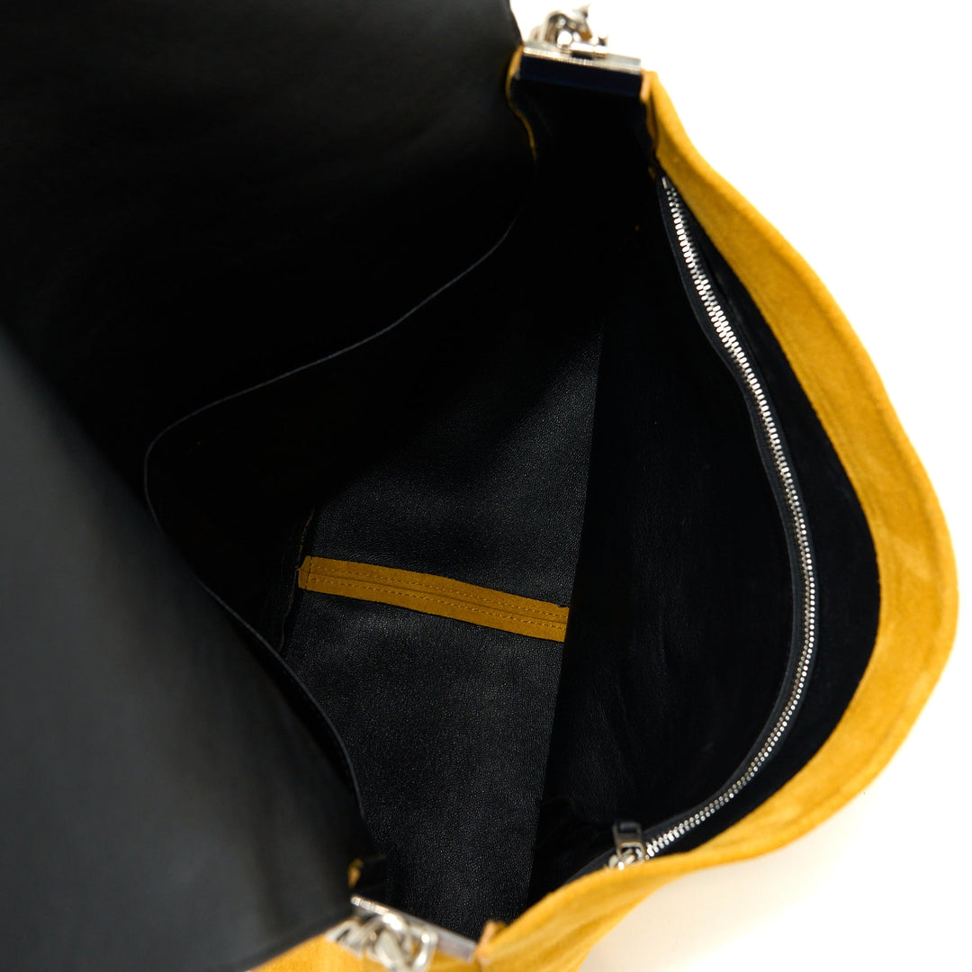 Celine Flap Shoulder Bag Suede Mustard Yellow