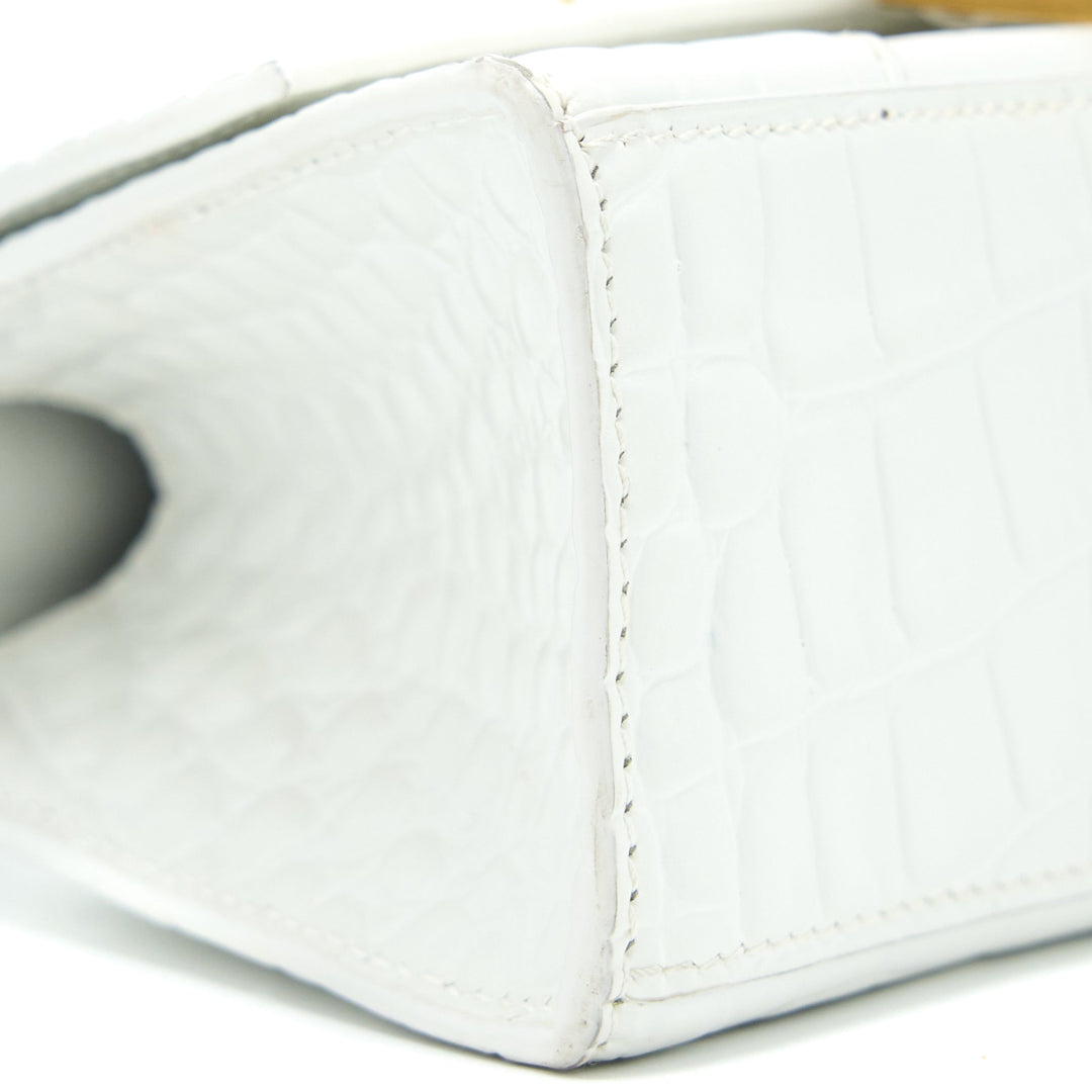 Top Quality Balenciaga Hourglass XS Croc Embossed Calfskin White GHW