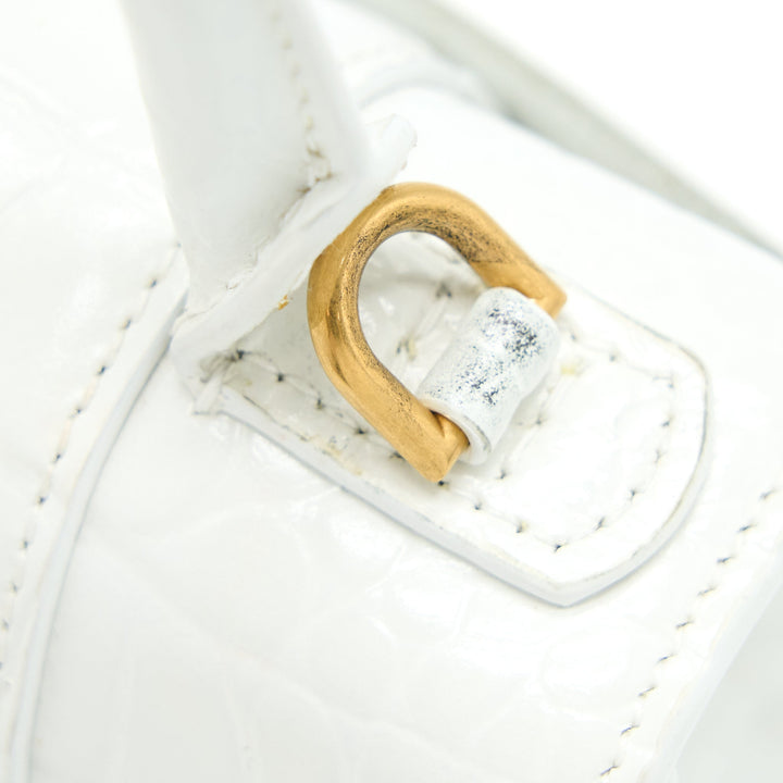 Top Quality Balenciaga Hourglass XS Croc Embossed Calfskin White GHW