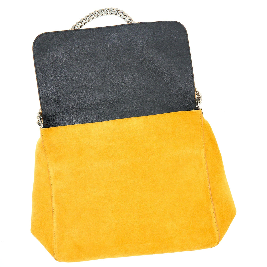 Celine Flap Shoulder Bag Suede Mustard Yellow