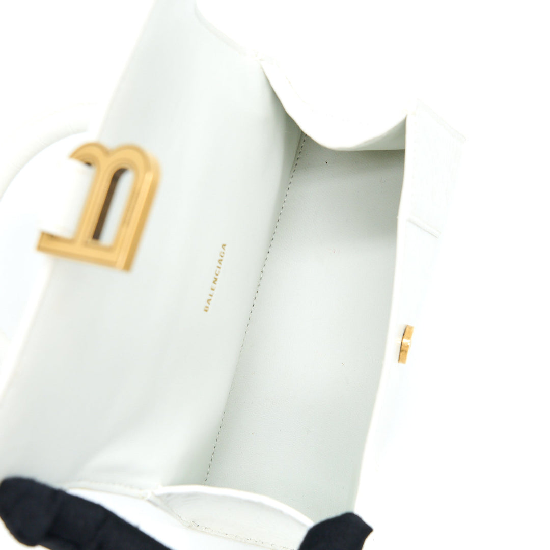 Top Quality Balenciaga Hourglass XS Croc Embossed Calfskin White GHW