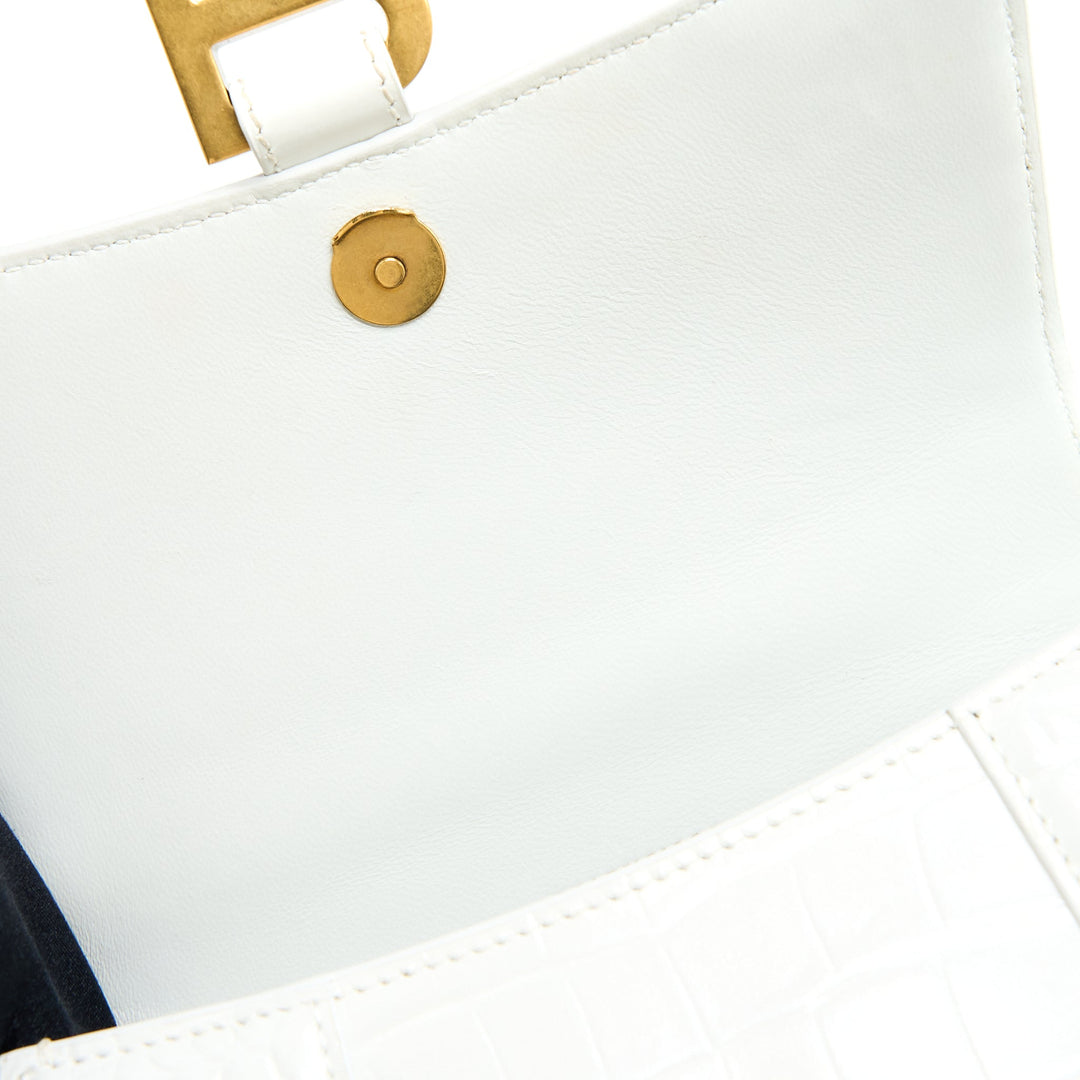 Top Quality Balenciaga Hourglass XS Croc Embossed Calfskin White GHW