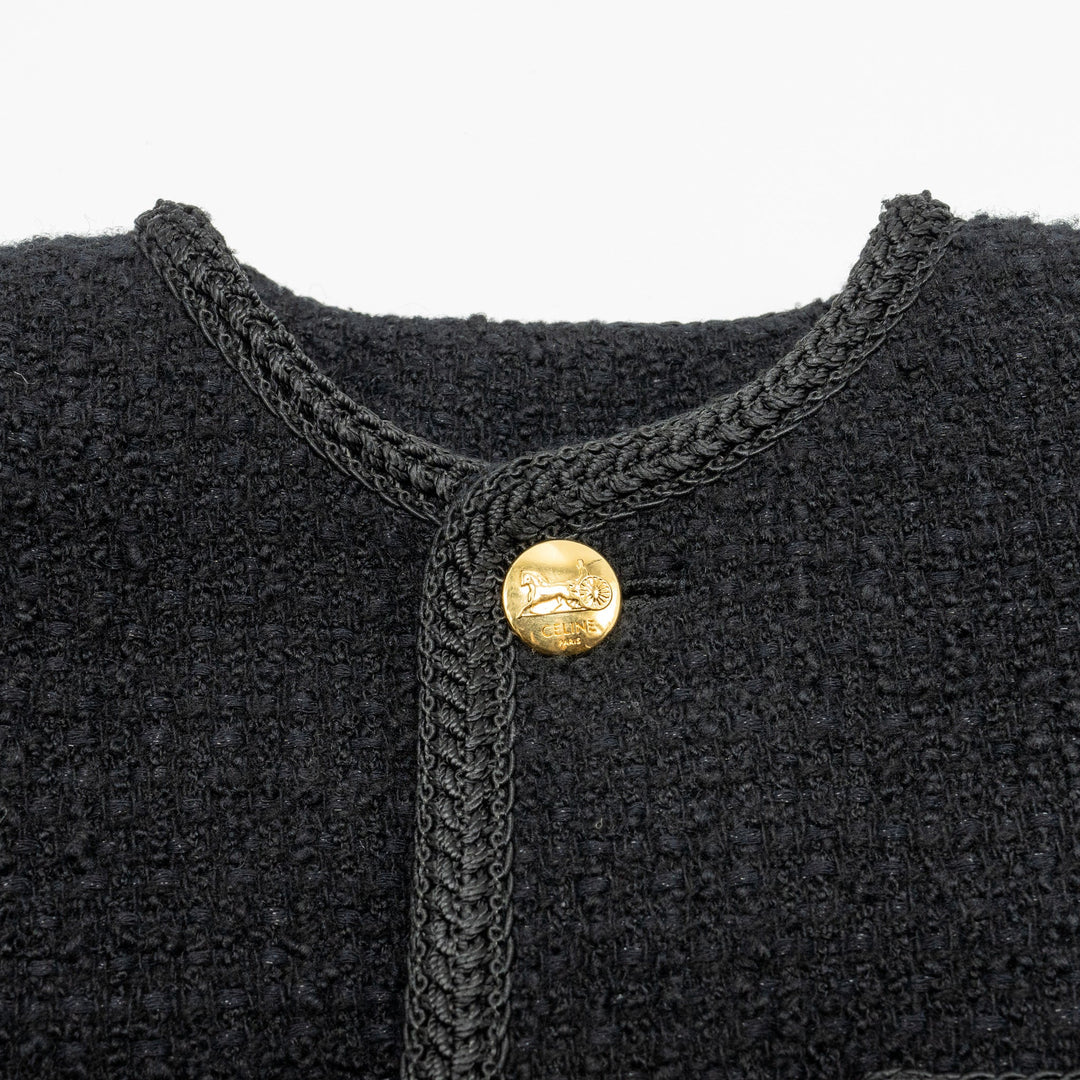 Celine Size 34 Chasseur Jacket Tweed Black