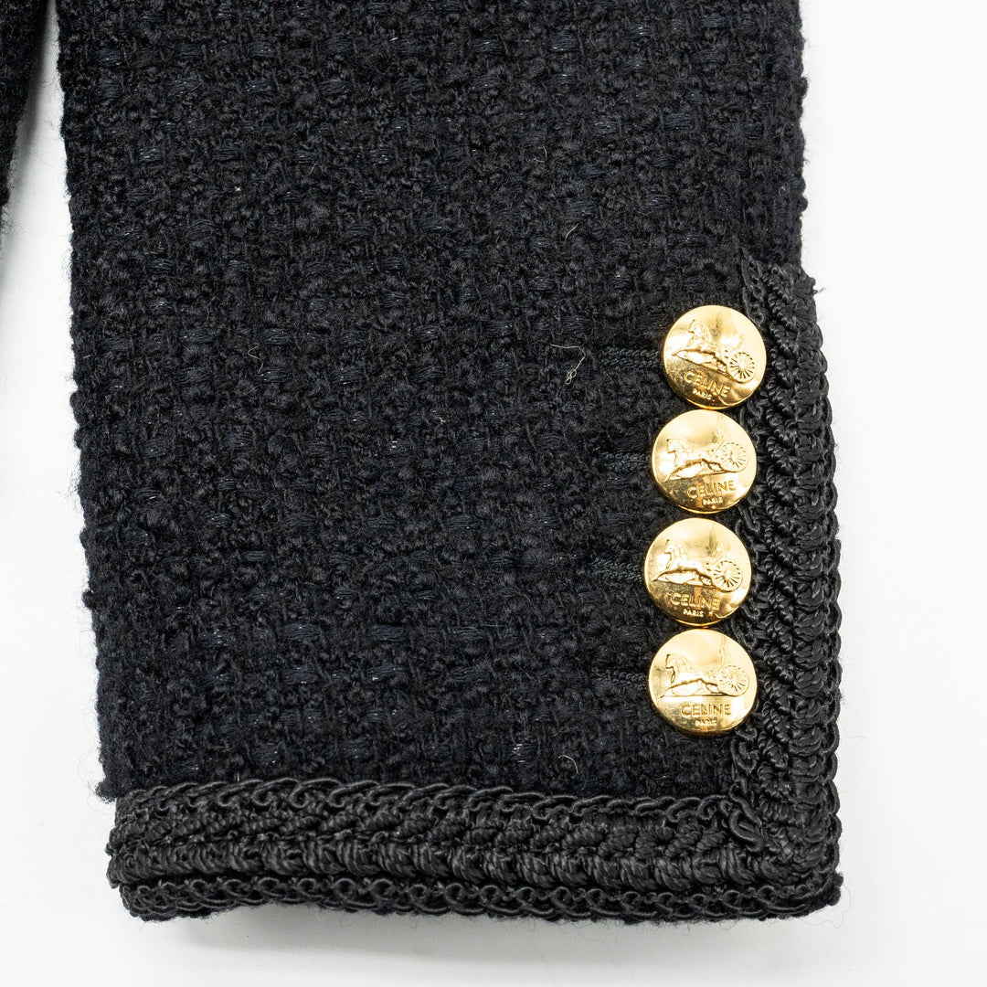 Celine Size 34 Chasseur Jacket Tweed Black