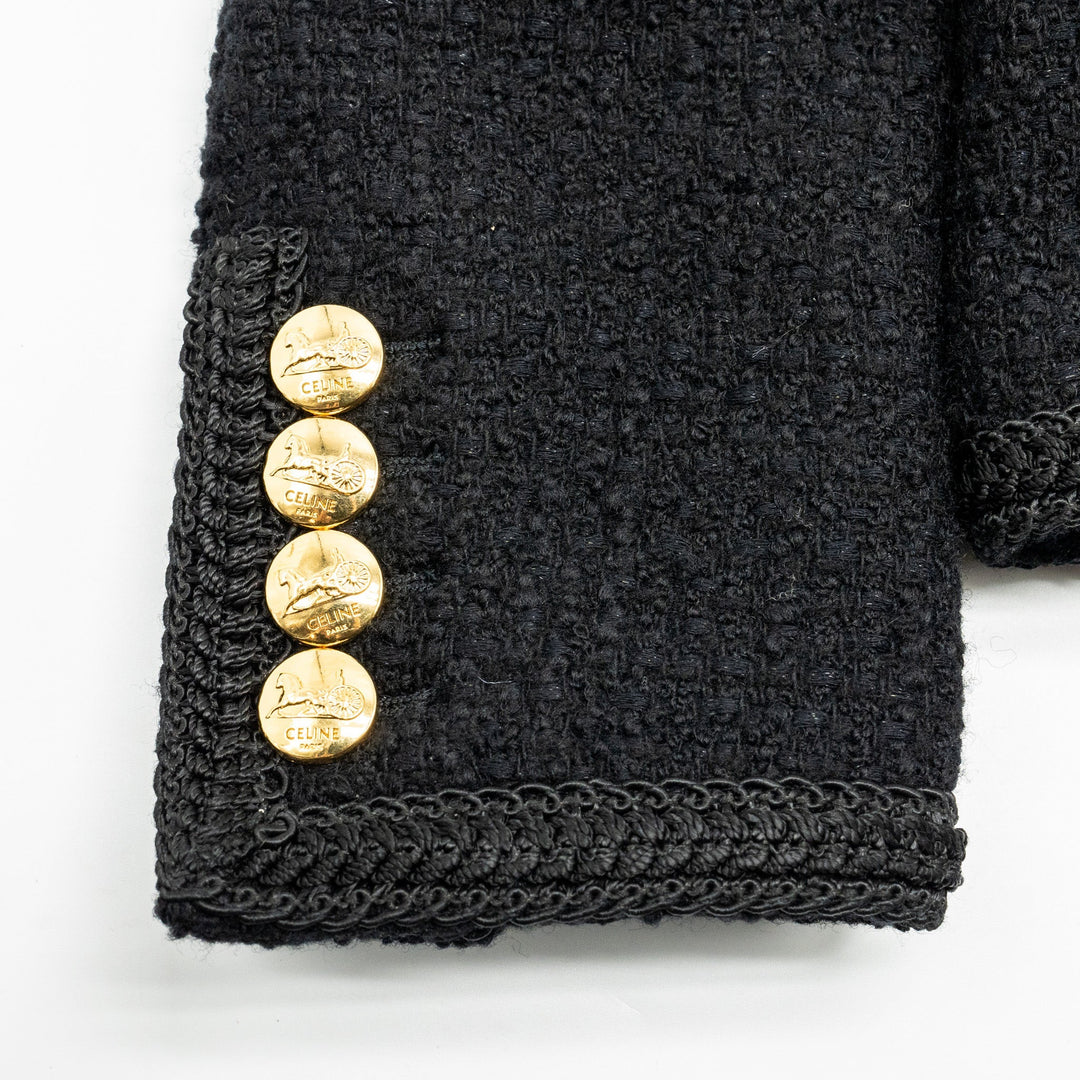 Celine Size 34 Chasseur Jacket Tweed Black