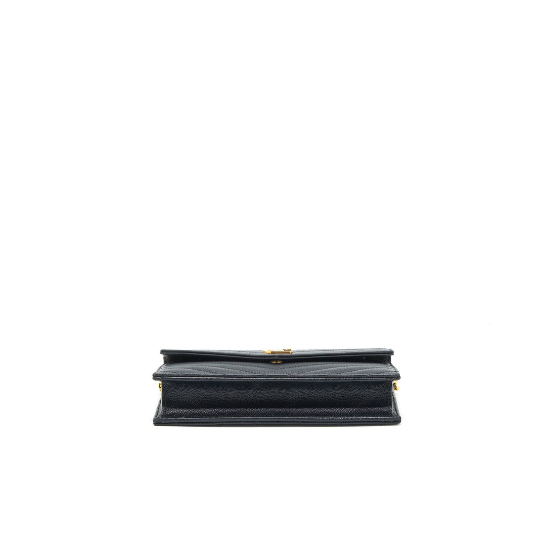 Saint Laurent/YSL Envelop Chain Wallet Caviar Black GHW