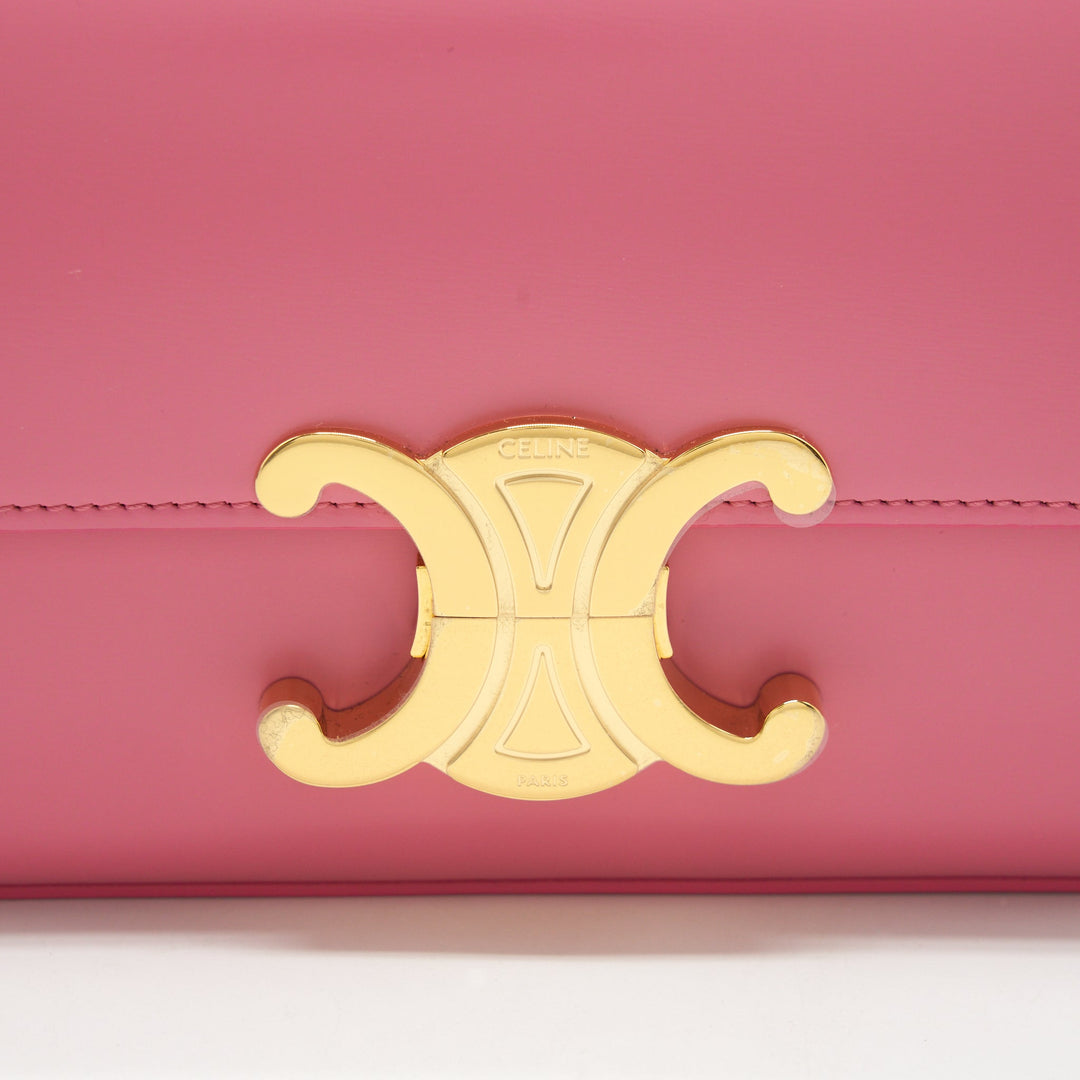 Top Quality Celine Triomphe Shoulder Bag Shiny Calfskin Flamingo