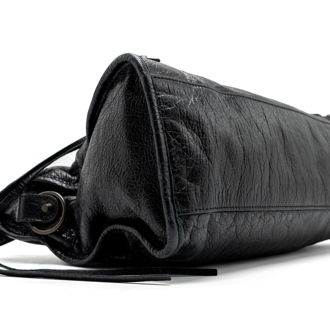 Top Quality Balenciaga Classic City Bag Leather Black ruthenium silver Hardware