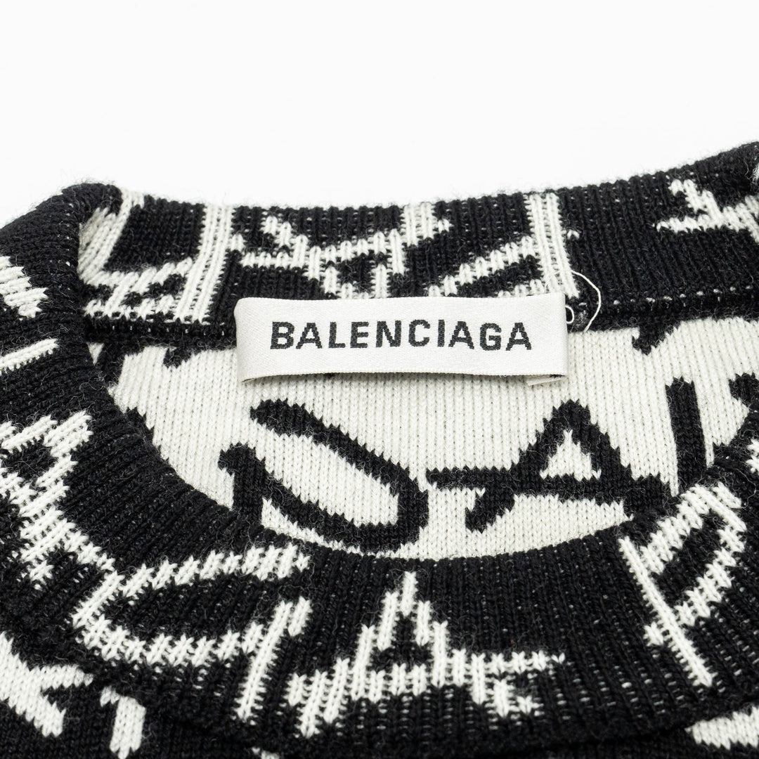 Top Quality Balenciaga Size M Long Sleeve Sweater Virgin Wool Black/White