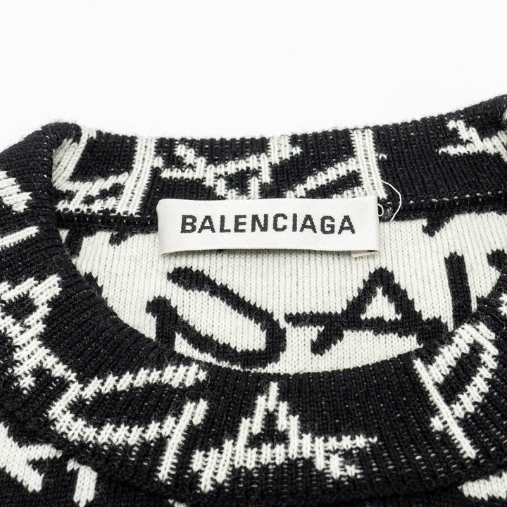 Top Quality Balenciaga Size M Long Sleeve Sweater Virgin Wool Black/White