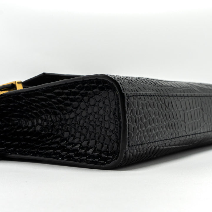 Saint Laurent Manhattan Shoulder Bag Crocodile-Embossed Black GHW