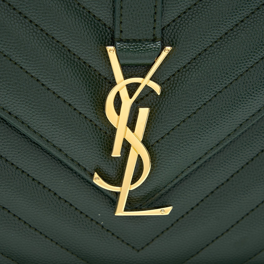 Saint Laurent Chevron Monogram Flap Bag Dark Green GHW