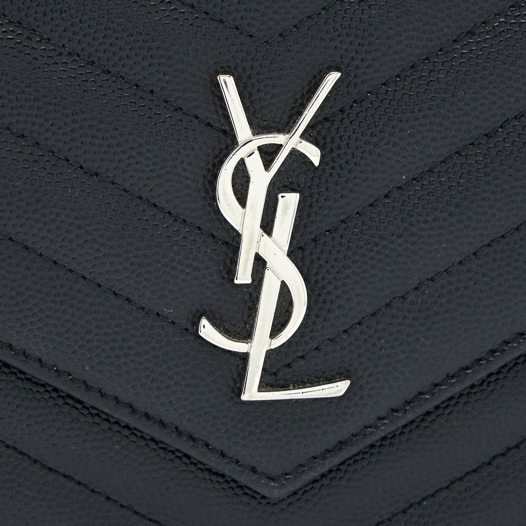 Saint Laurent/ YSL Envelope Wallet On Chain Grain Calfskin Black SHW