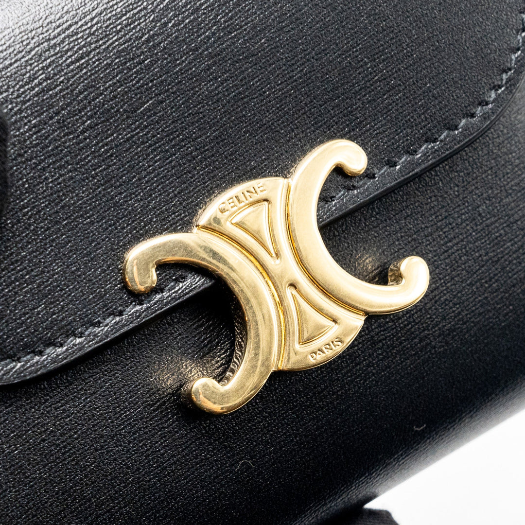 Top Quality Celine Small Triomphe Flap Wallet Shiny Calfskin Black