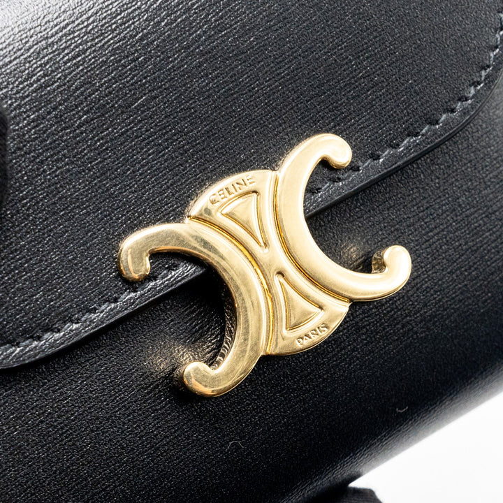 Top Quality Celine Small Triomphe Flap Wallet Shiny Calfskin Black