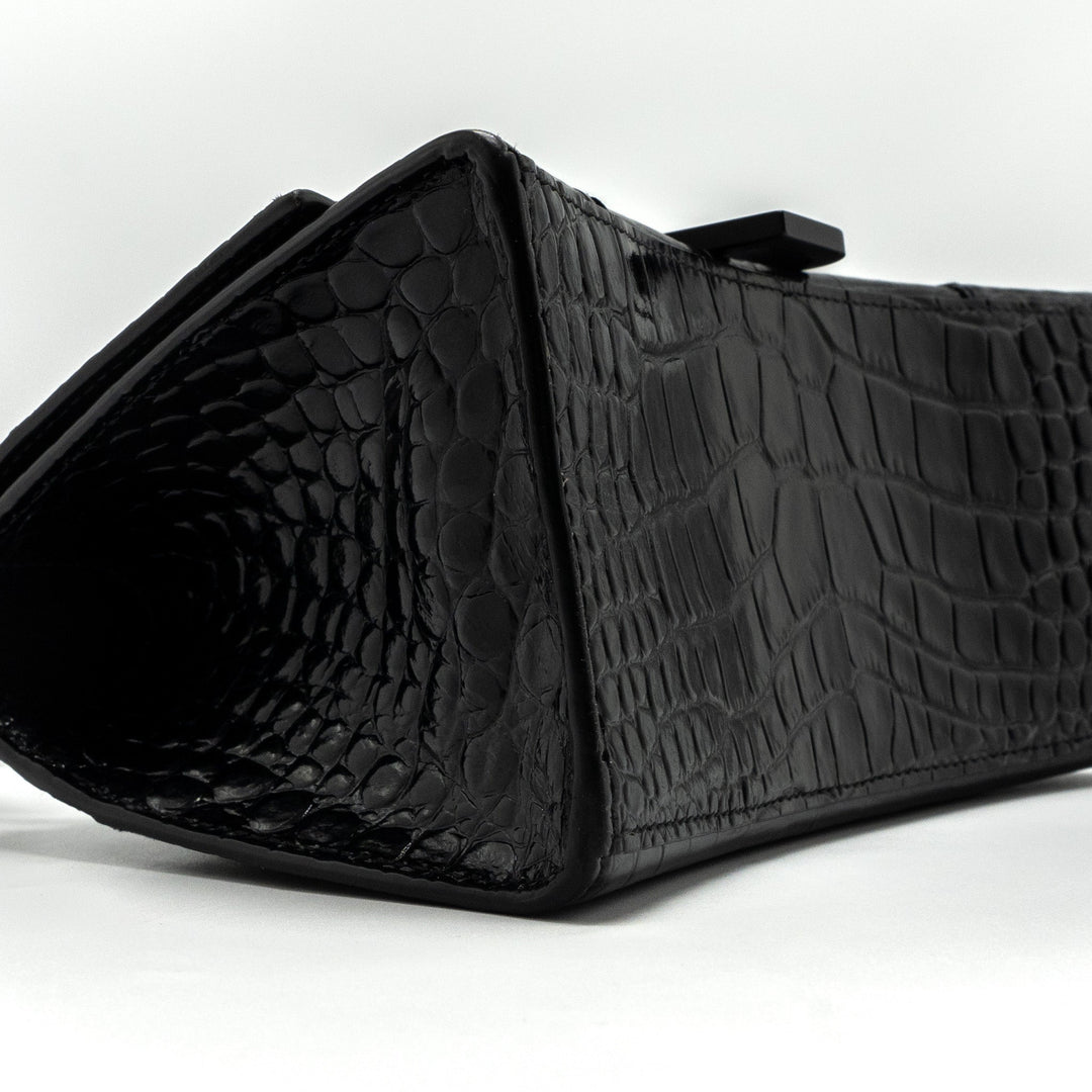 Top Quality Balenciaga Hourglass S Croc-Embossed Calfskin So Black