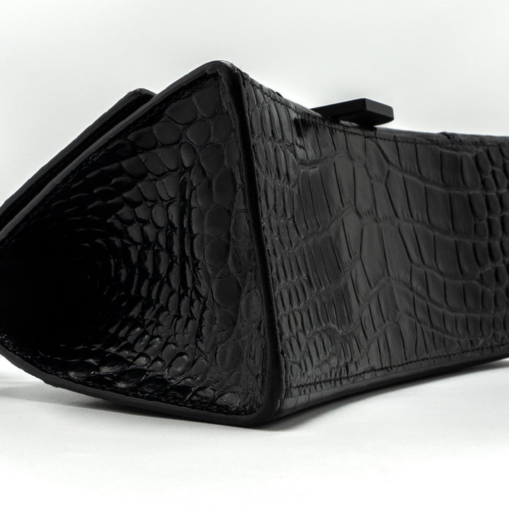 Top Quality Balenciaga Hourglass S Croc-Embossed Calfskin So Black