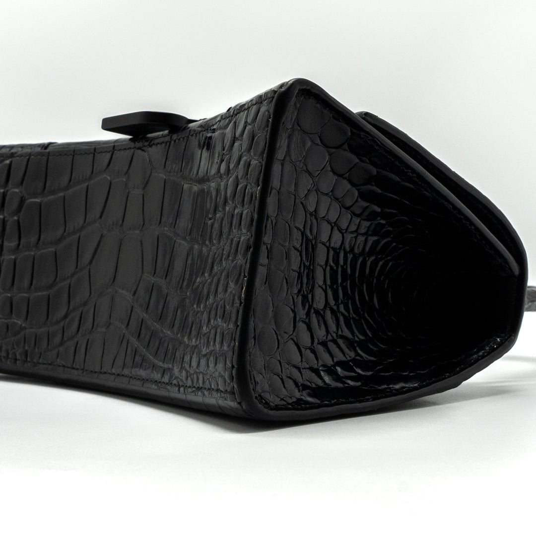 Top Quality Balenciaga Hourglass S Croc-Embossed Calfskin So Black