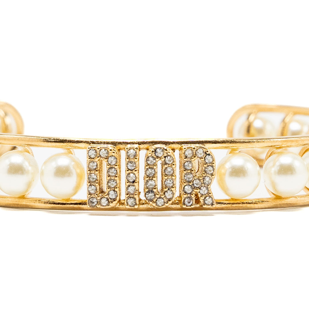 Top quality Dior Pearl Bangle Bracelet Crystal/Pearl/Gold Tone