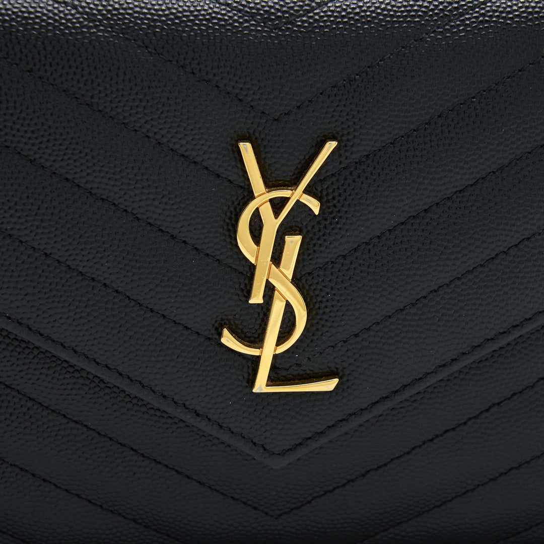 Saint Laurent/YSL Envelop Chain Wallet Caviar Black GHW