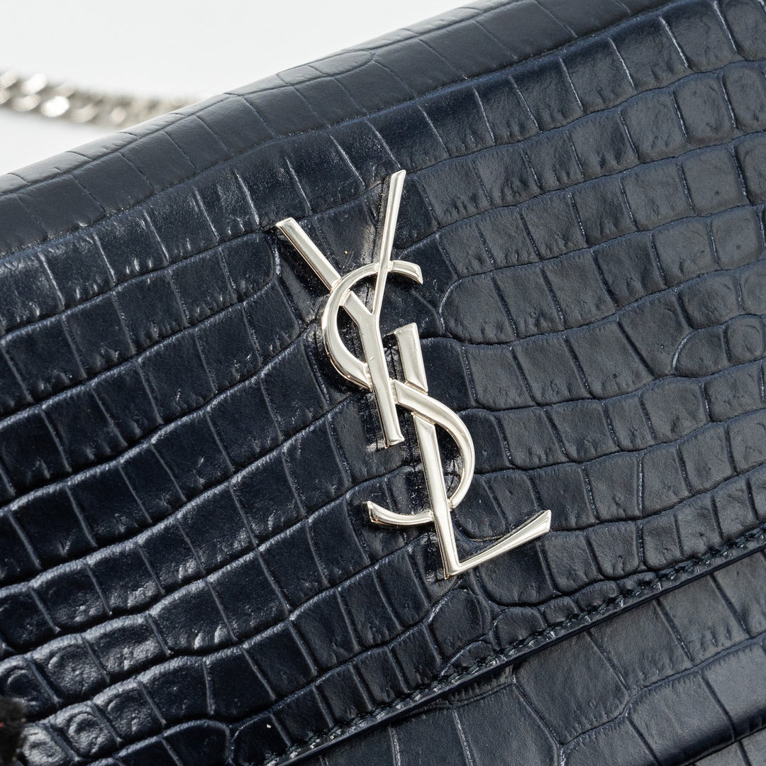 Saint Laurent/YSL Mini Sunset Bag Crocodile-Embossed Calfskin Navy SHW